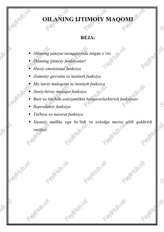 oilaning ijtimoiy maqomi — DOC