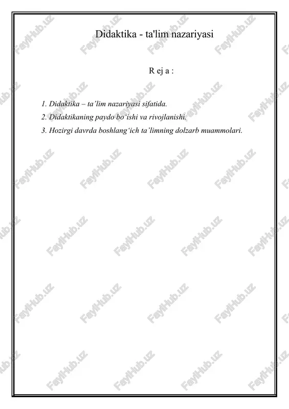 didaktika - ta'lim nazariyasi — DOC