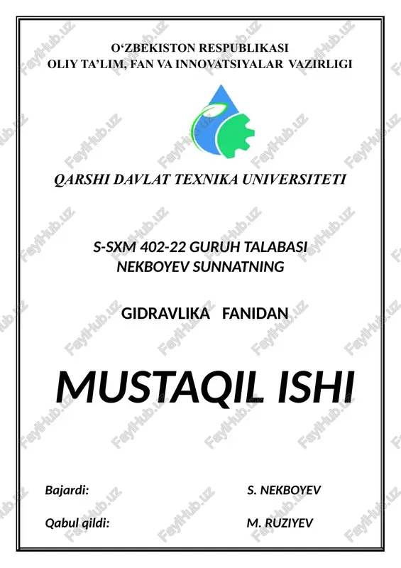 gidravlika fanidan mustaqil ishi — DOC