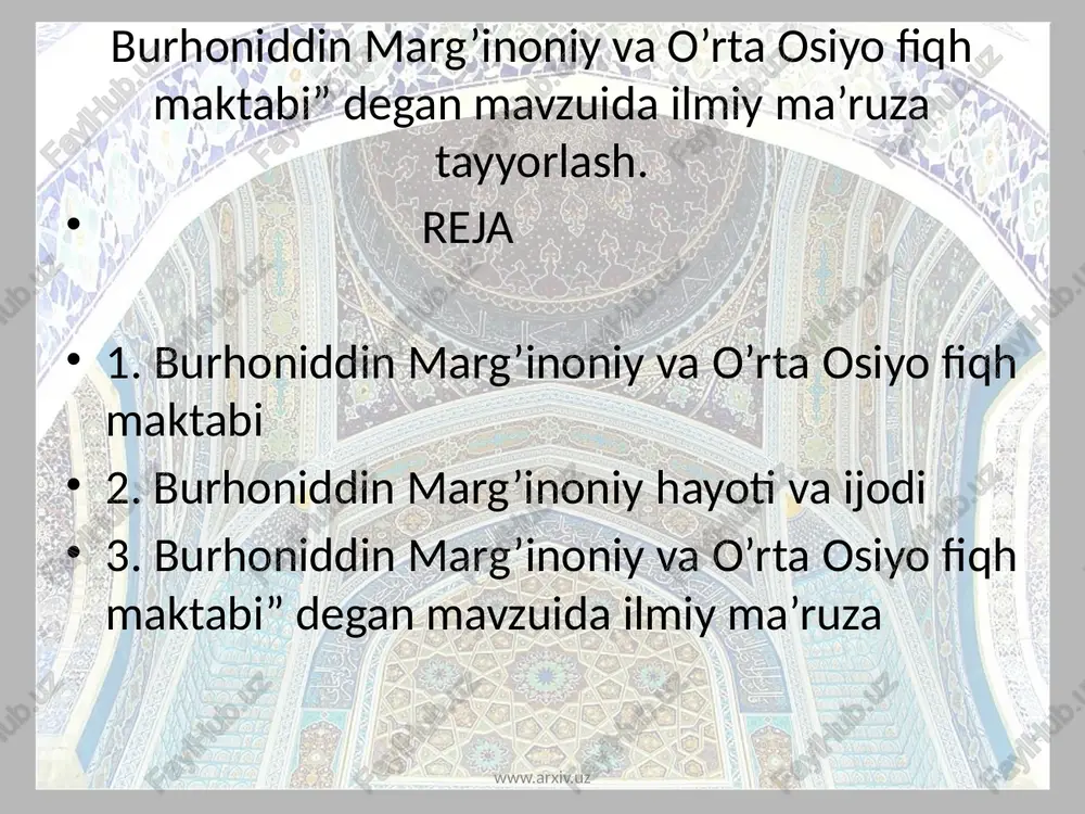 burhoniddin marg’inoniy va o’rta osiyo fiqh maktabi — PPTX