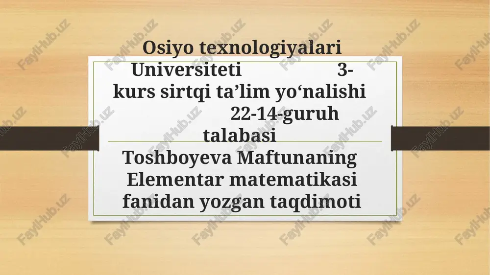 elementar matematika sifanida yozgan taqdimot — PPTX