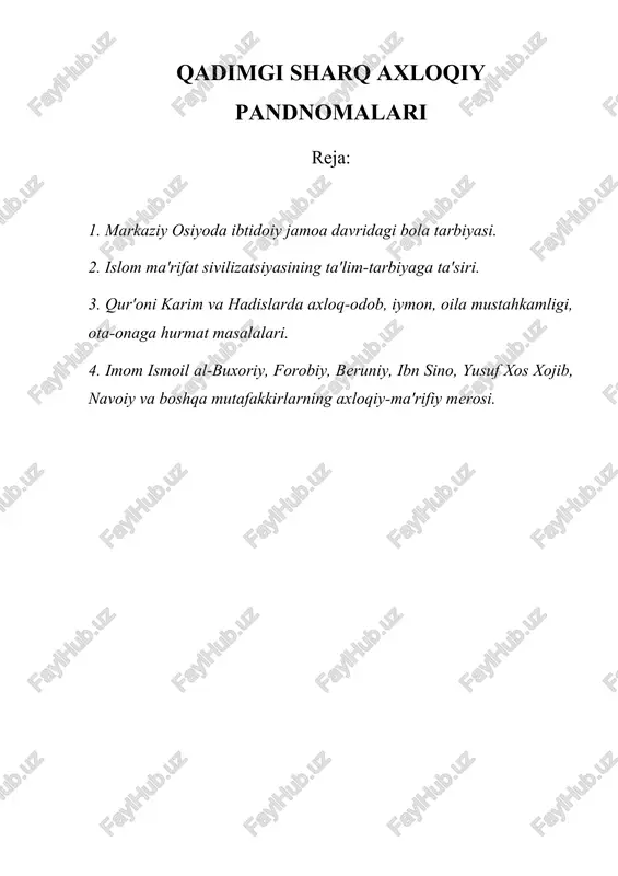 qadimgi sharq axloqiy pandnomalari — DOC