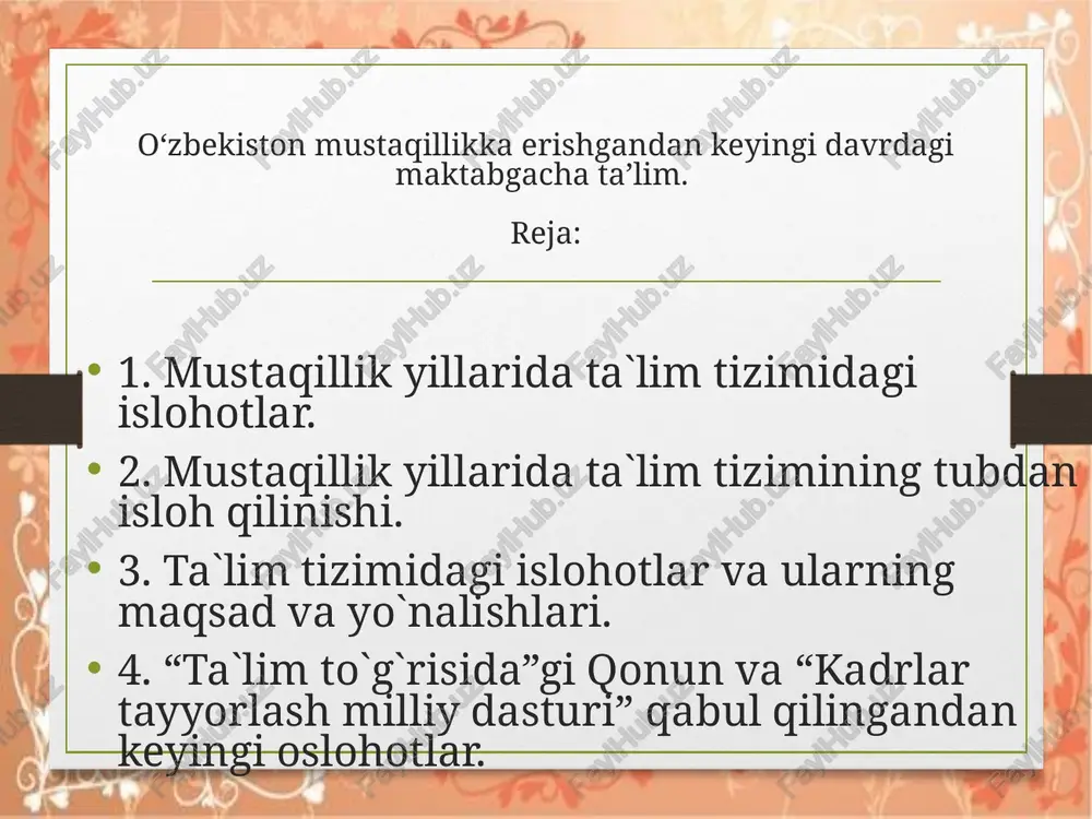 mustaqillik yillarida ta`lim tizimi — PPTX