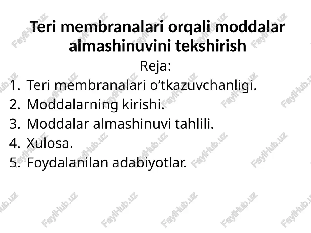 teri membranalari orqali moddalar almashinuvini tekshirish — PPTX