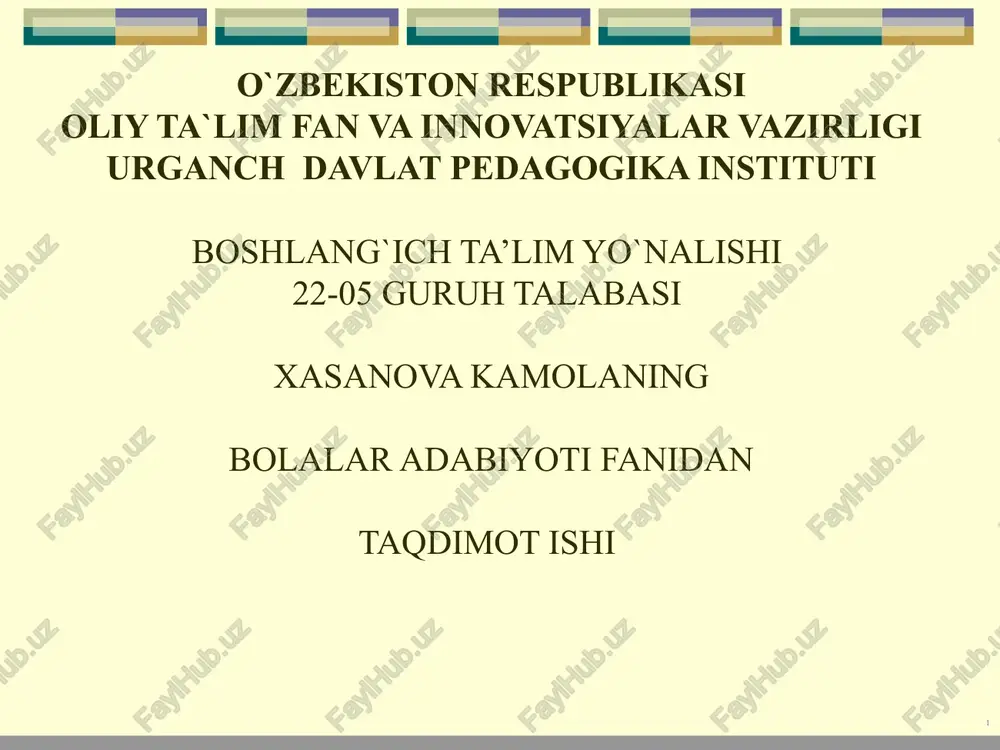o`zbek bolalar adabiyoti fanidan taqdimot ishi — PPT