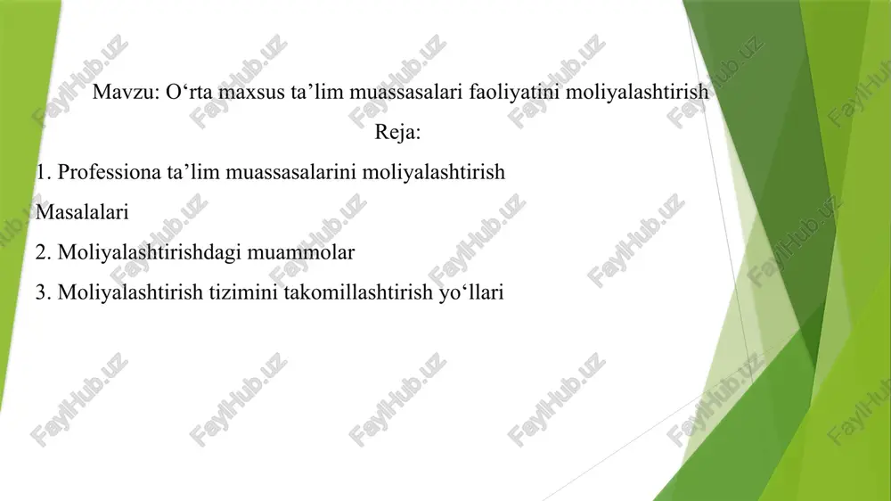 o‘rta maxsus ta’lim muassasalari faoliyatini moliyalashtirish — PPTX