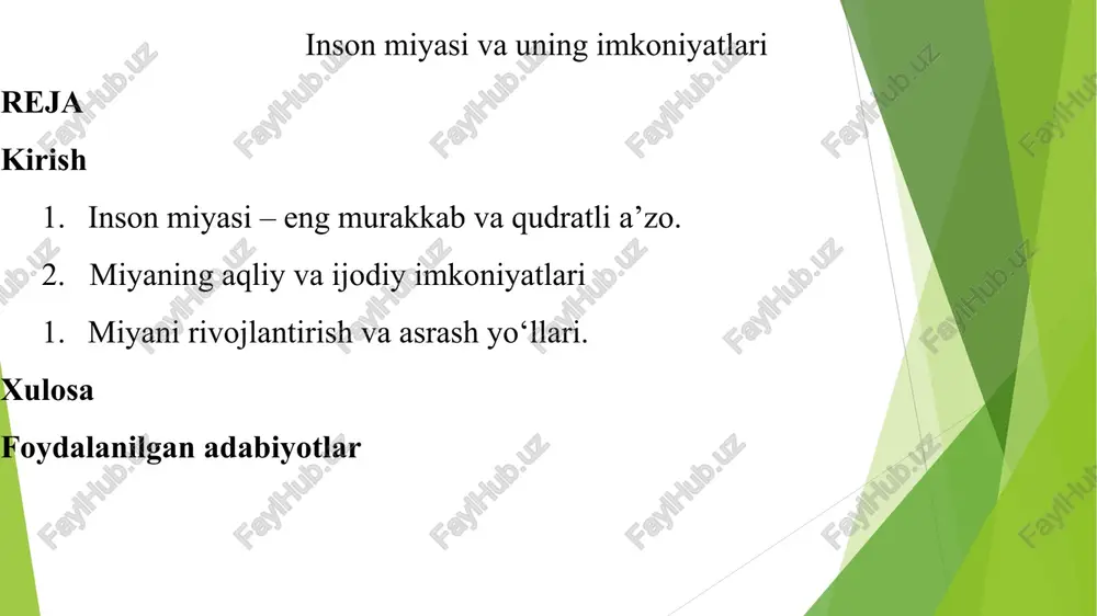 inson miyasi va uning imkoniyatlari — PPT