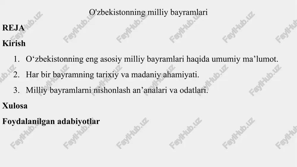 o'zbekistonning milliy bayramlari — PPT