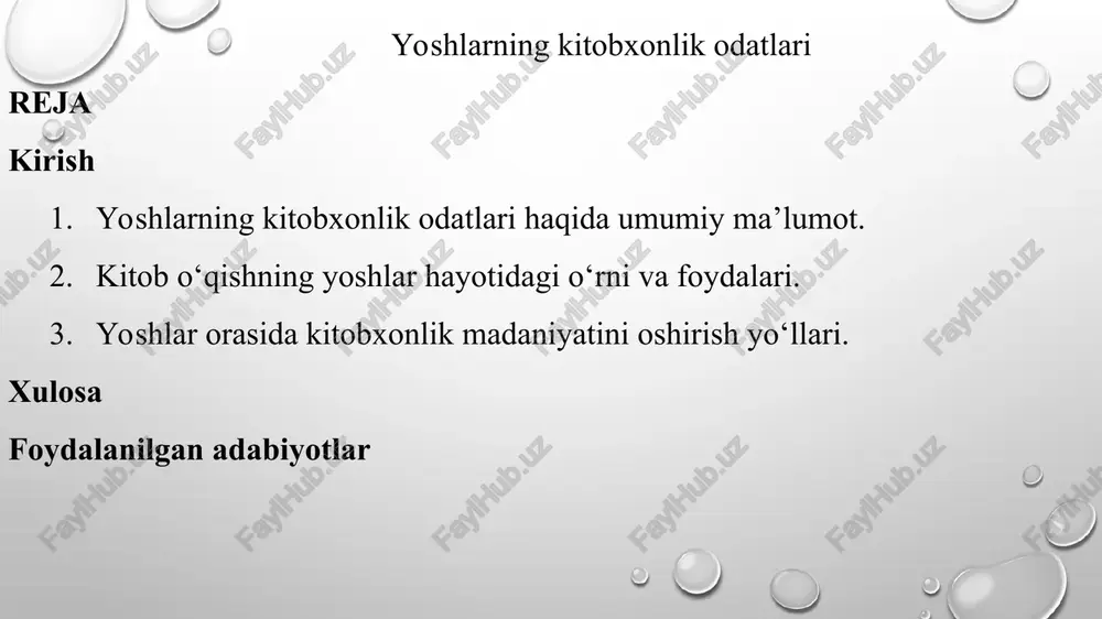 yoshlarning kitobxonlik odatlari — PPT
