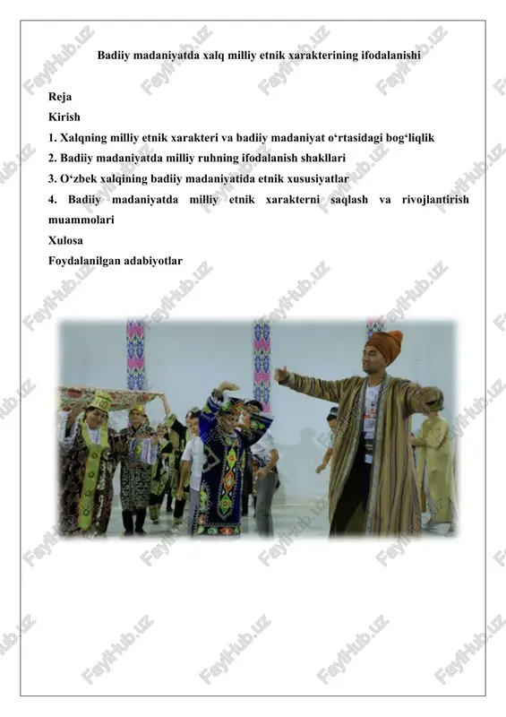 badiiy madaniyatda xalq milliy etnik xarakterining ifodalanishi — DOCX
