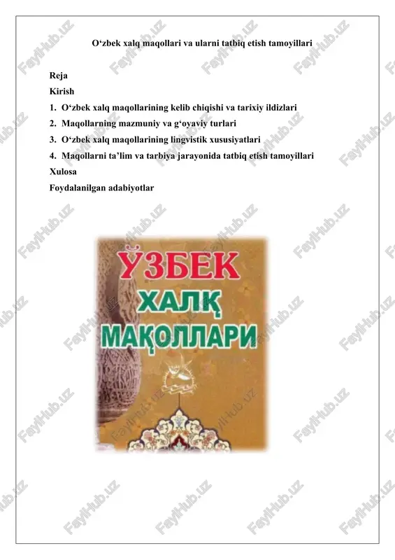 o‘zbek xalq maqollari va ularni tatbiq etish tamoyillari — DOCX