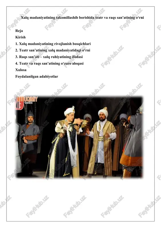 xalq madaniyatining takomillashib borishida teatr va raqs san’atining o‘rni — DOCX