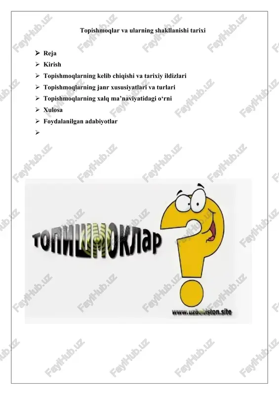 topishmoqlar va ularning shakllanishi tarixi — DOCX