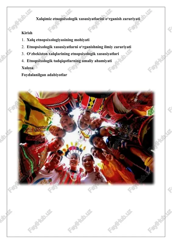 xalqimiz etnopsixologik xususiyatlarini o‘rganish zaruriyati — DOCX