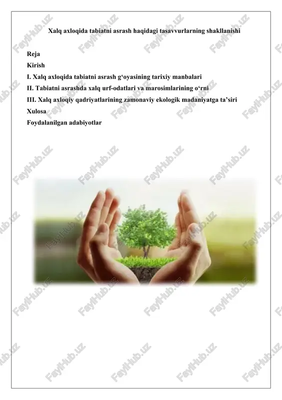 xalq axloqida tabiatni asrash haqidagi tasavvurlarning shakllanishi — DOCX