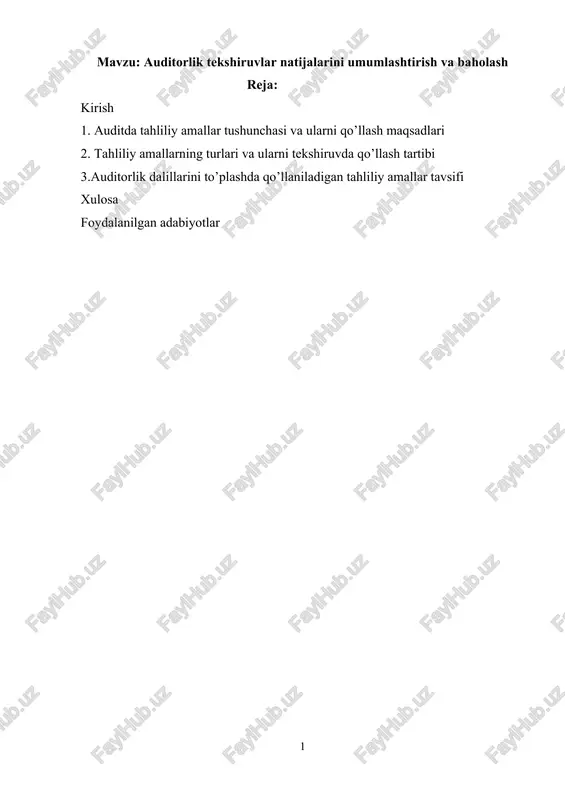 auditorlik tekshiruvlar natijalarini umumlashtirish va baholash — DOCX
