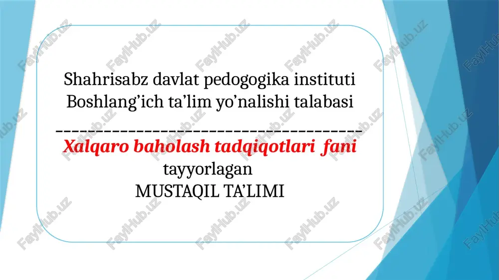 xalqaro pirls baholash dasturiga tayyorlash (4-sinf misolida) — PPTX