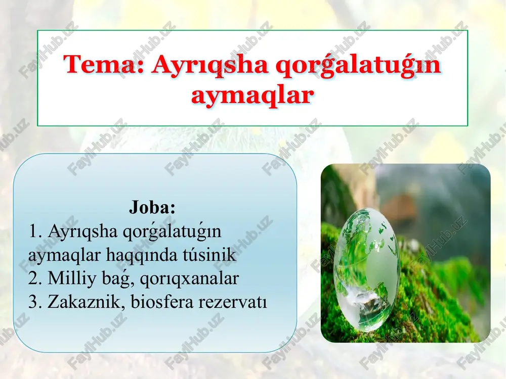 ayrıqsha qorǵalatuǵın aymaqlar — PPTX