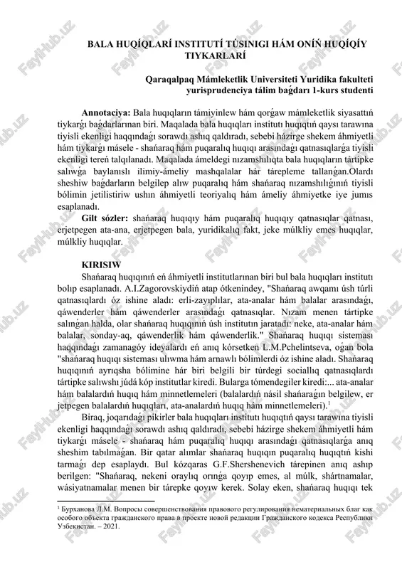 bala huqíqlarí institutí túsiniyi — DOCX