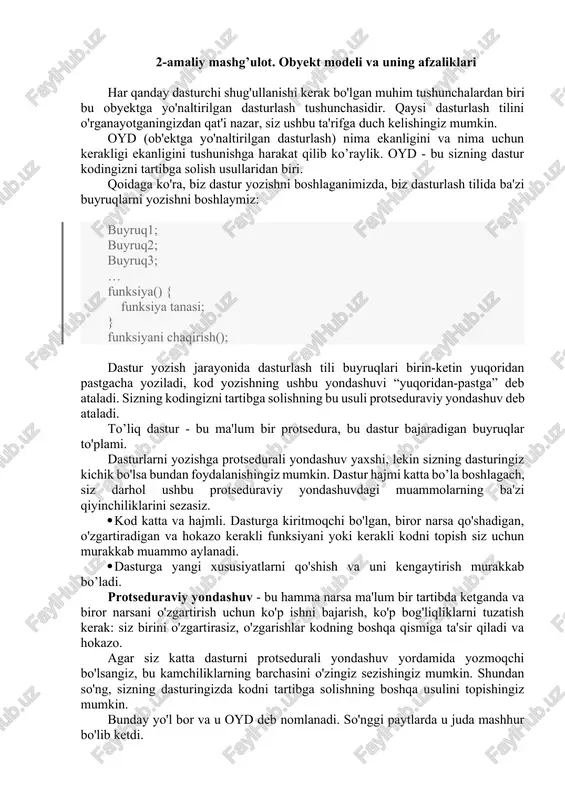 obyekt modeli va uning afzaliklari — DOCX