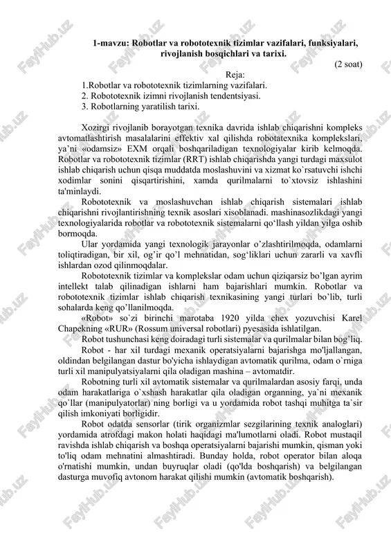 robotlar va robototexnik tizimlar — DOCX