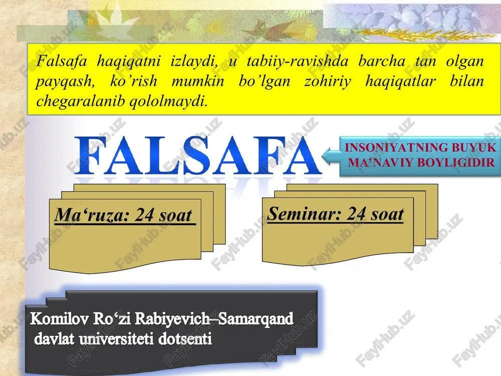 falsafa va uning jamiyatdagi roli — PPT