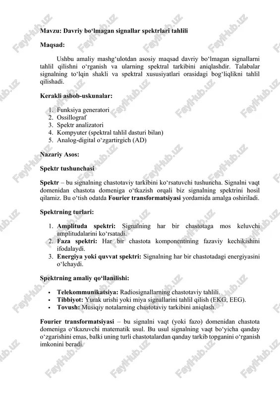 davriy bo‘lmagan signallar spektrlari tahlili — DOCX