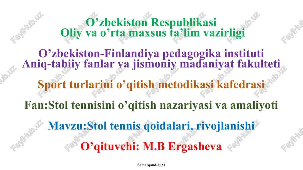 stoltennis qoidalari rivojlanishi — PPTX