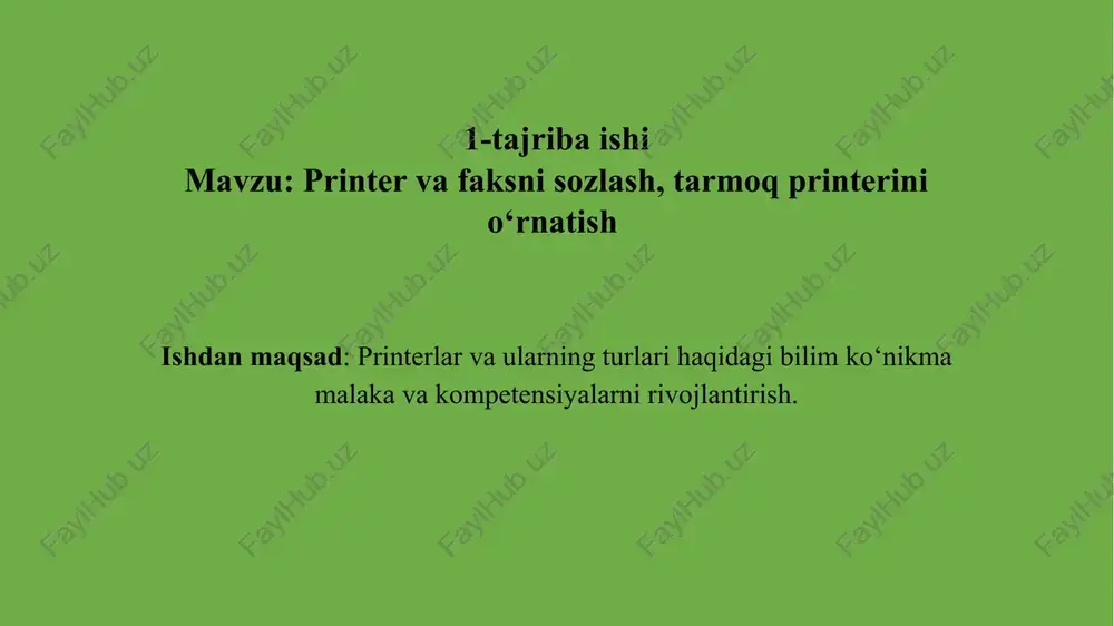 printer va faksnlarni sozlash — PPTX