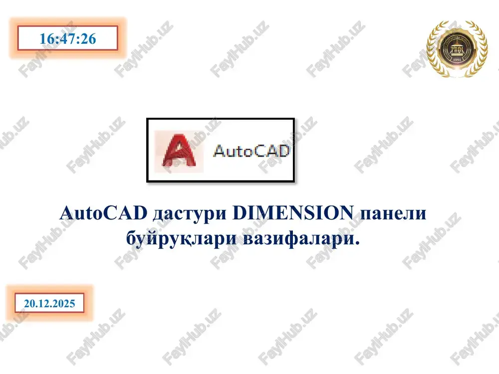 autocad dasturi dimension paneli buyruqlari vazifalari — PPTX