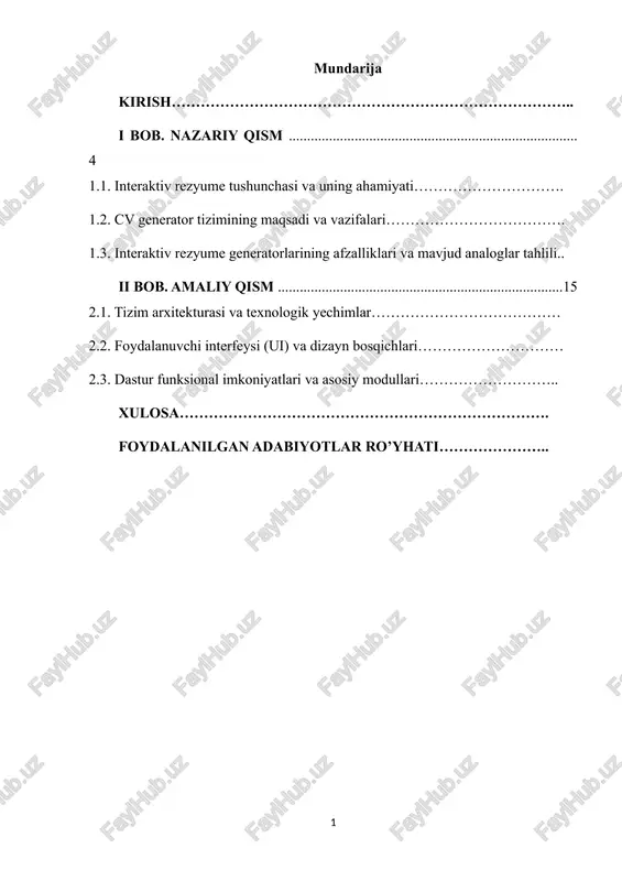 interaktiv rezyume (cv) generatorini ishlab chiqish — DOCX