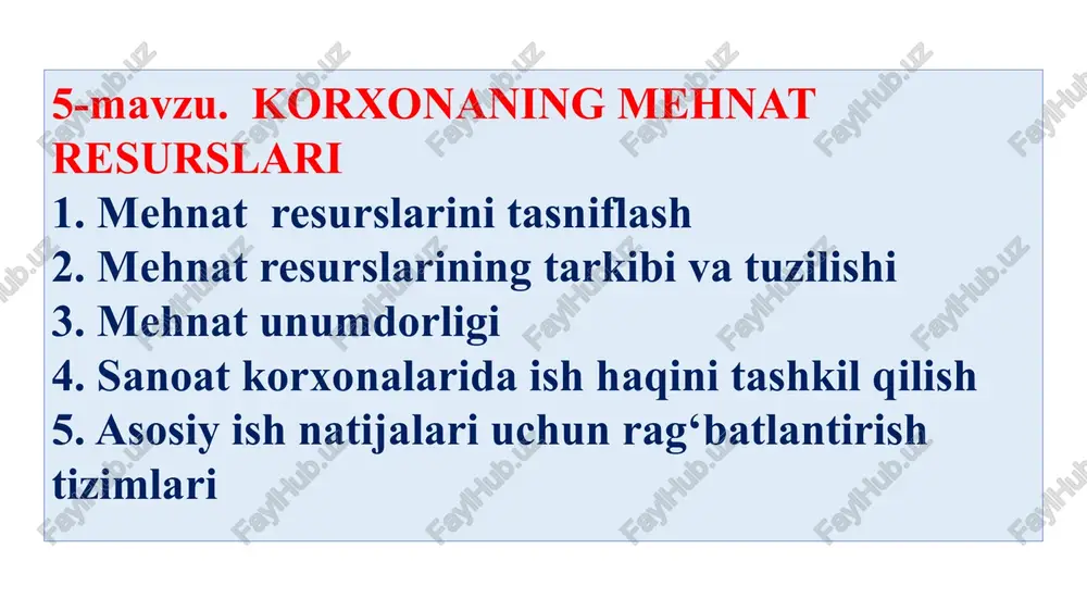 mehnatresurslarinitasniflash — PPTX