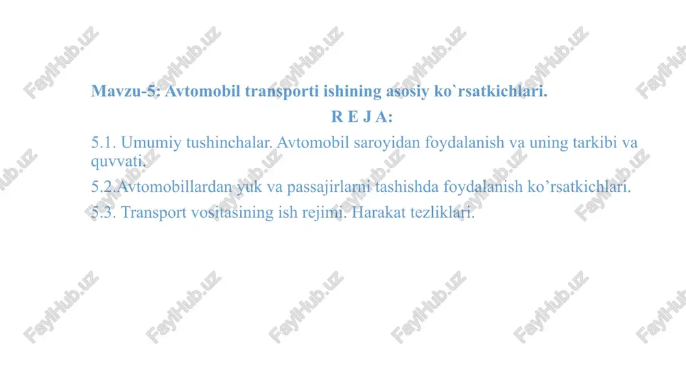 avtomobil transporti ishining asosiy ko`rsatkichlari — PPTX