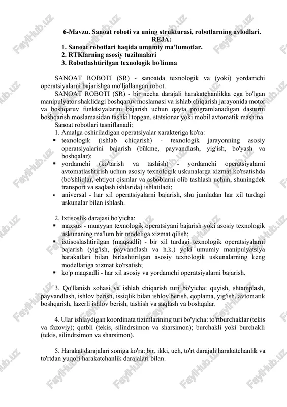 sanoat roboti va uning strukturasi — DOCX