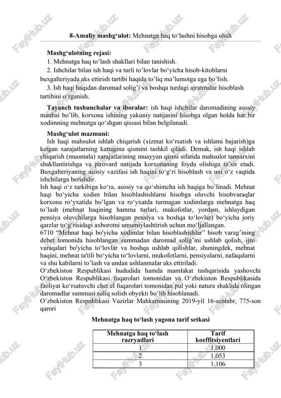 mehnatga haq to'lashni hisobga olish — DOCX