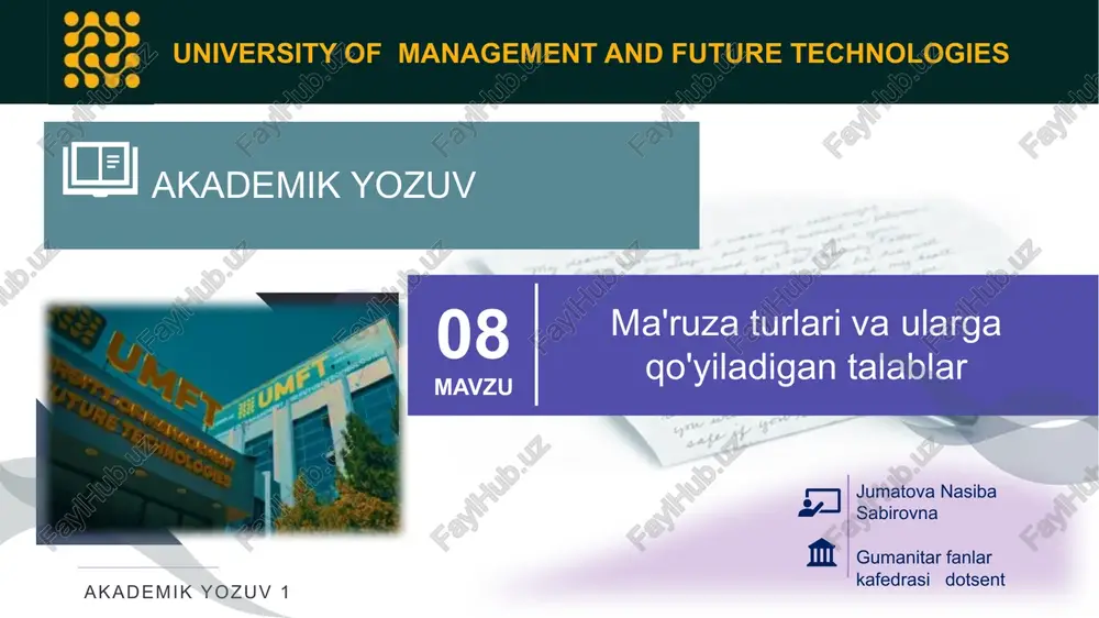 ma'ruzaturlarivaulargaqo'yiladigantalablar — PPTX