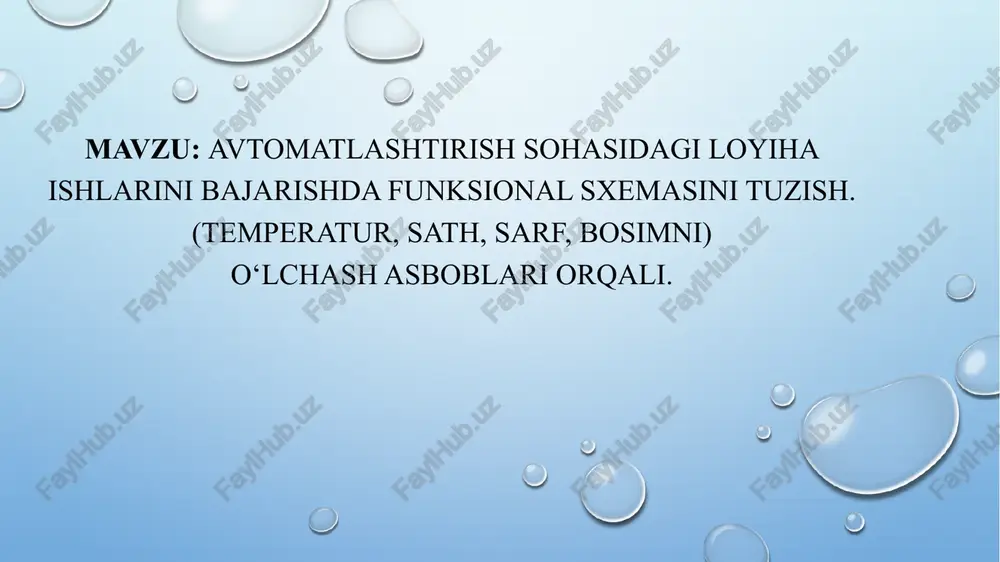 avtomatlashtirish sohasidagi loyiha ishlarini bajarishda funksional sxemasi tuzish — PPTX