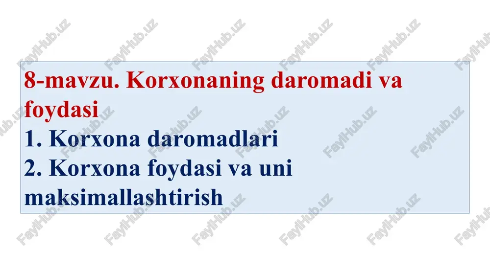 korxonadaromadlari — PPTX