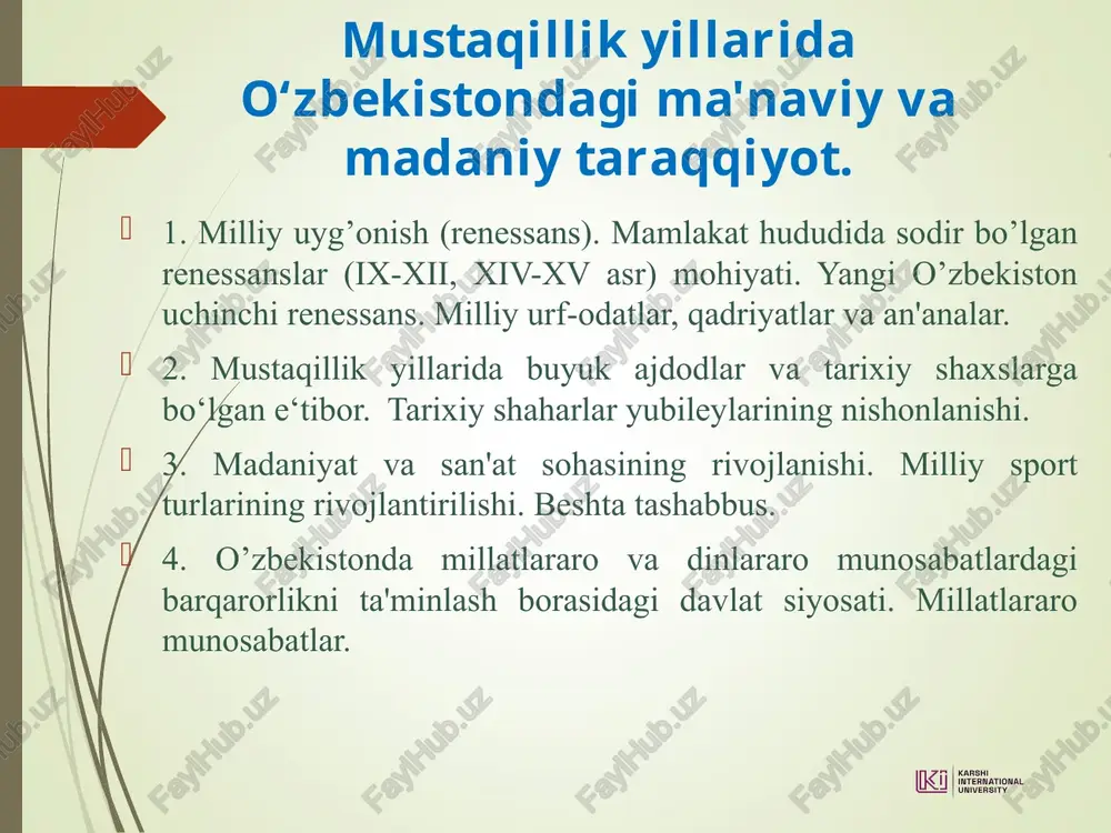 o‘zbekistondagi ma'naviy va madaniy taraqqiyot — PPT