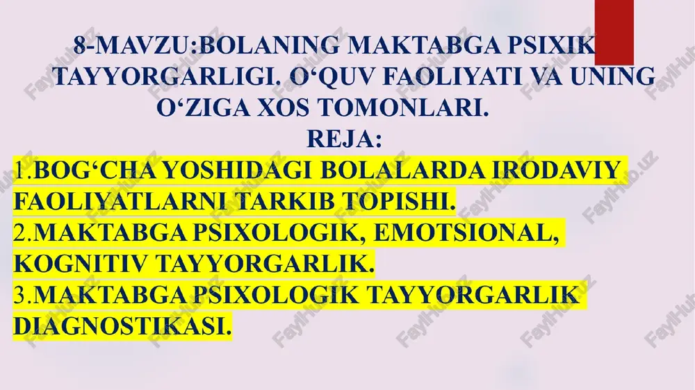 bolaning maktabga psixik tayyorgarligi — PPT