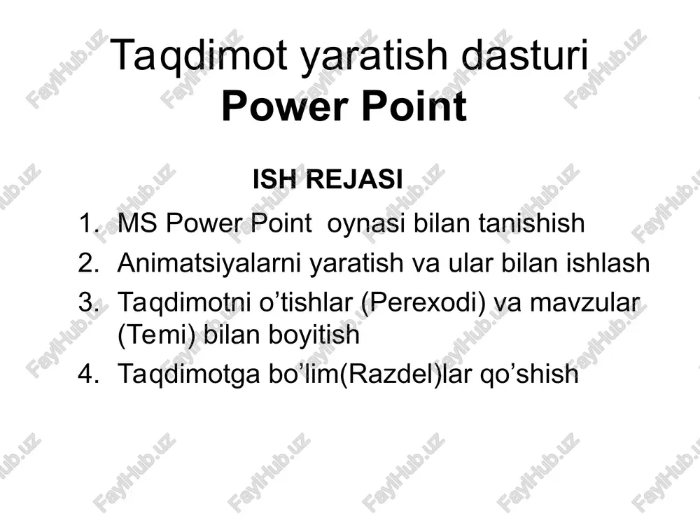 ms power point (taqdimot yaratish dasturi) — PPT