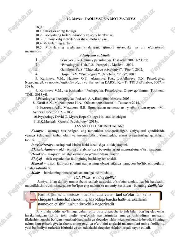 faoliyat va motivatsiya — DOCX
