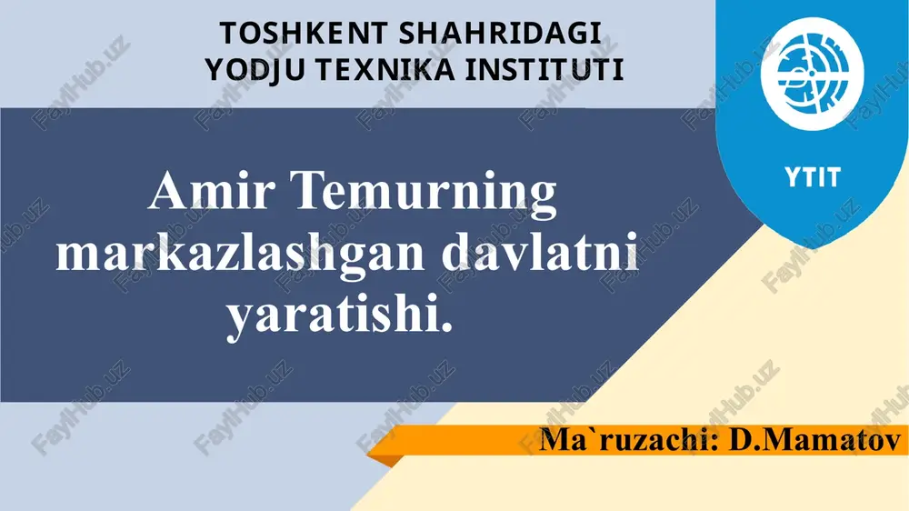 amir temurning markazlashgan davlatni yaratishi. — PPTX