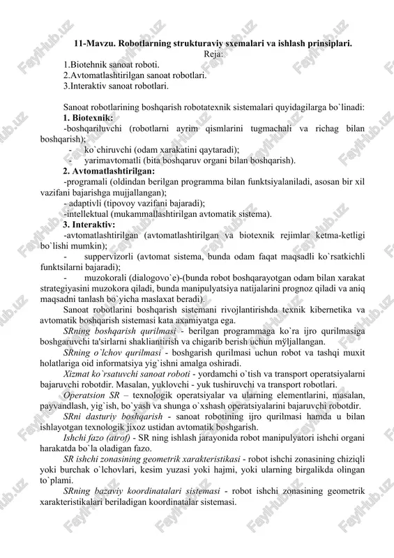 sanoat robotlarining boshqarish mexanizmlari — DOCX