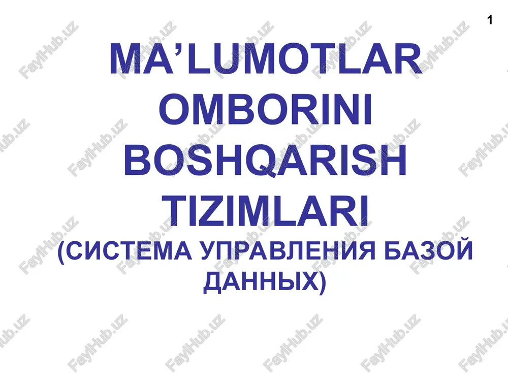 ma’lumotlar omborini boshqarish tizimlari — PPT