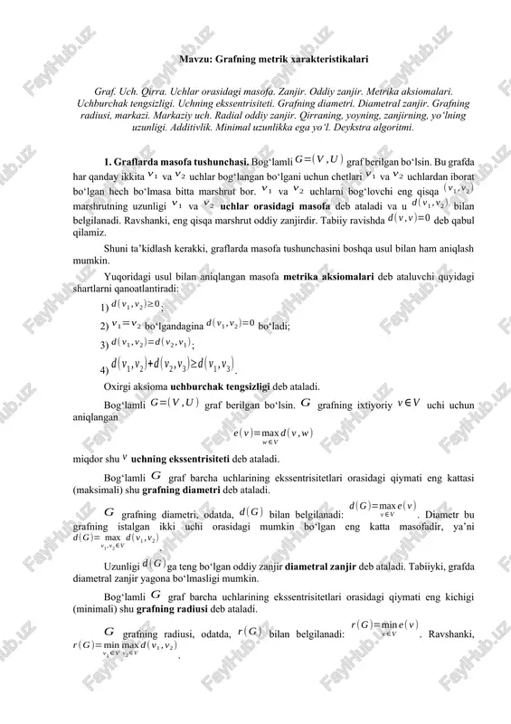 grafning metrik xarakteristikalari — DOCX