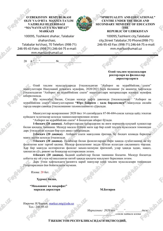 "axborot va murabbiylik soati" — DOCX