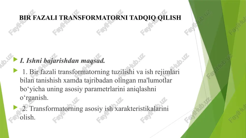 bir fazali transformatorni tadqiq qilish — PPTX