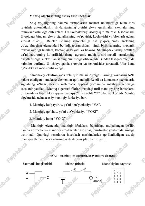 mantiq algebrasining asosiy tushunchalari — DOCX
