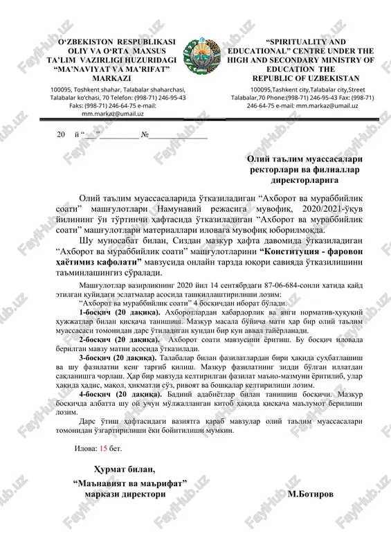 "axborot va murabbiylik soati" — DOCX